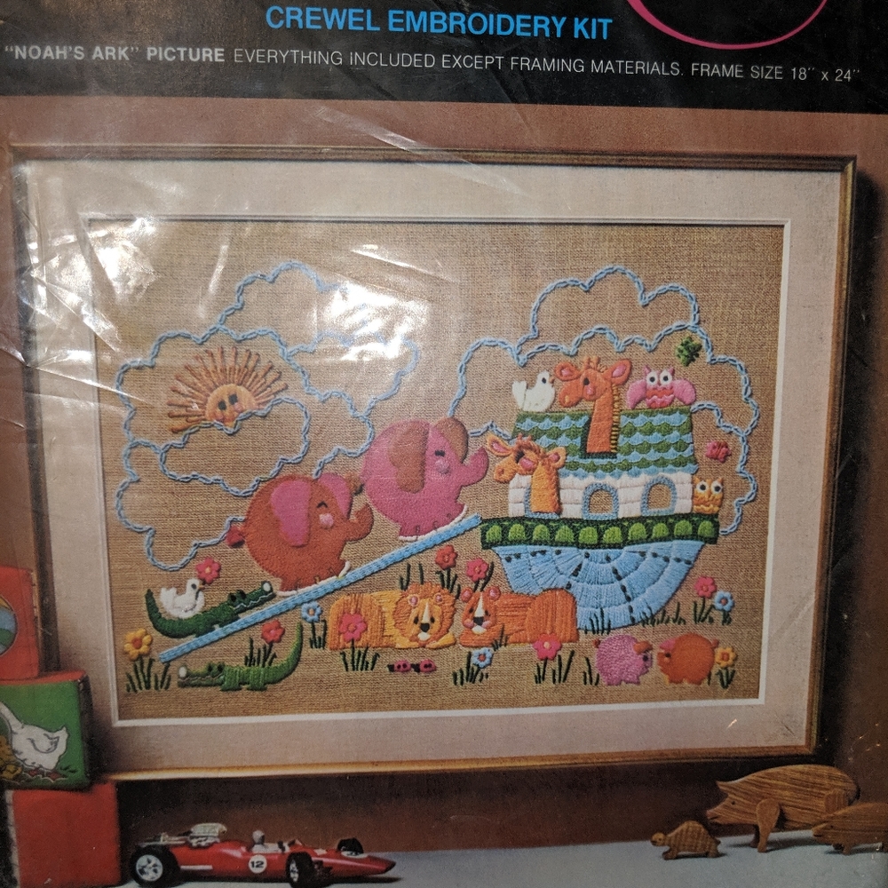 Vintage Crewel Embroidery Kit 1973 Noah's Ark